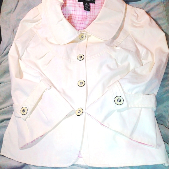 Willi Smith crop Rainproof off-white button jacket, bell sleeves-3/4,  women S - Picture 7 of 9